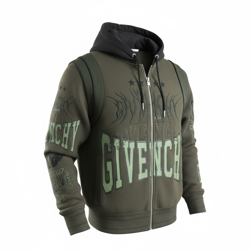 Hooded Givenchy Varsity Jacket - Military Green