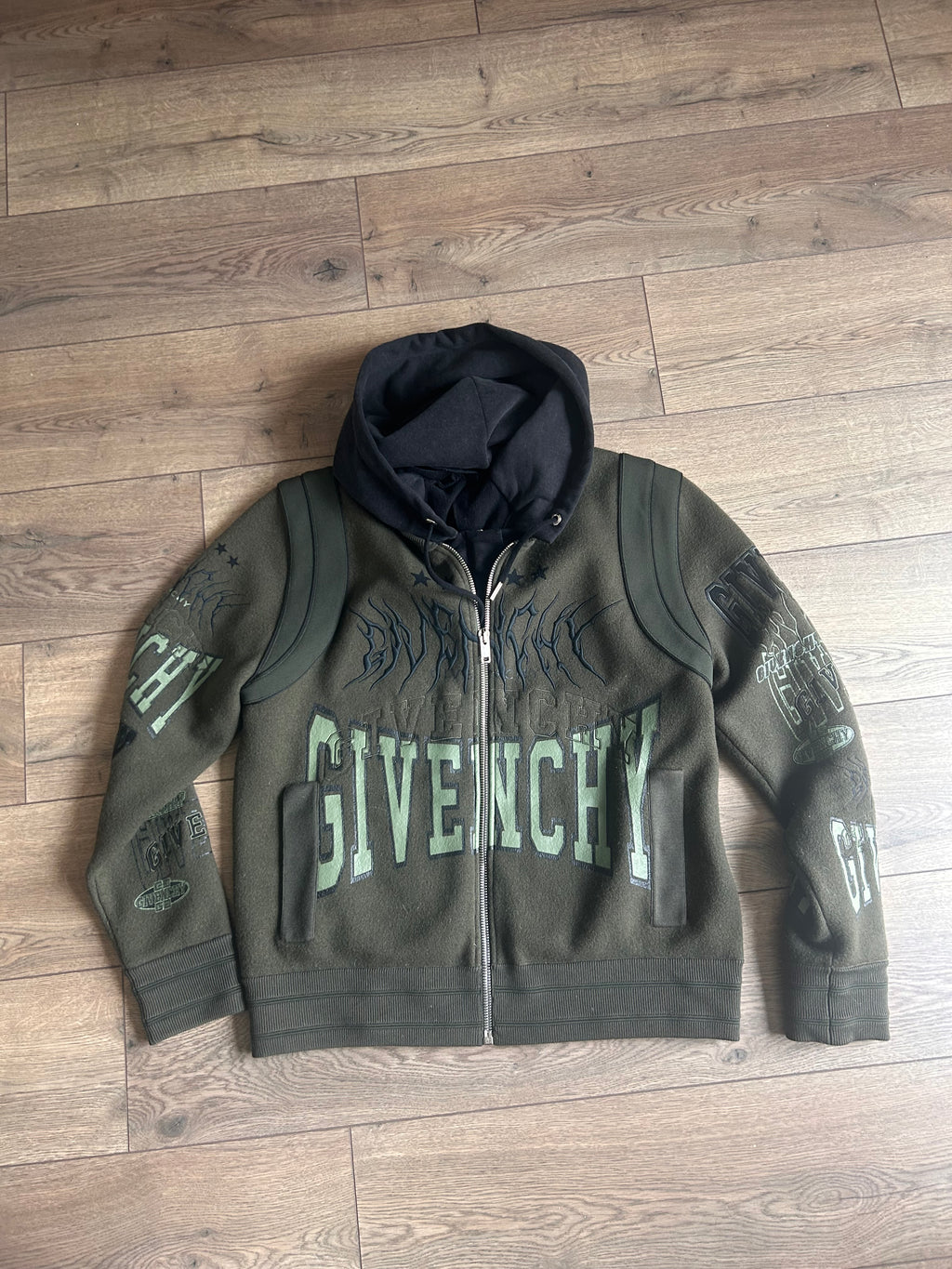 Hooded Givenchy Varsity Jacket - Military Green